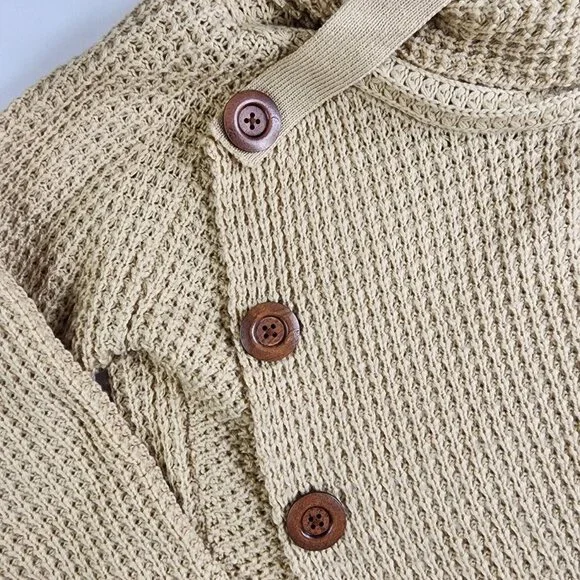 Grecerelle Cowl Neck Women's Small Asymmetric Wrap Sweater Chunky Pullover Tan - Picture 5 of 11